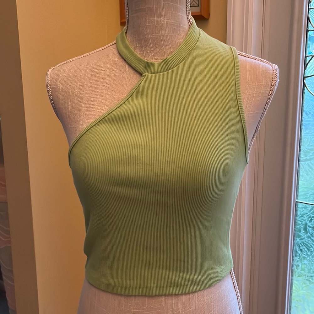 Zara asymmetrical cropped tank top, lime green, Size M.
